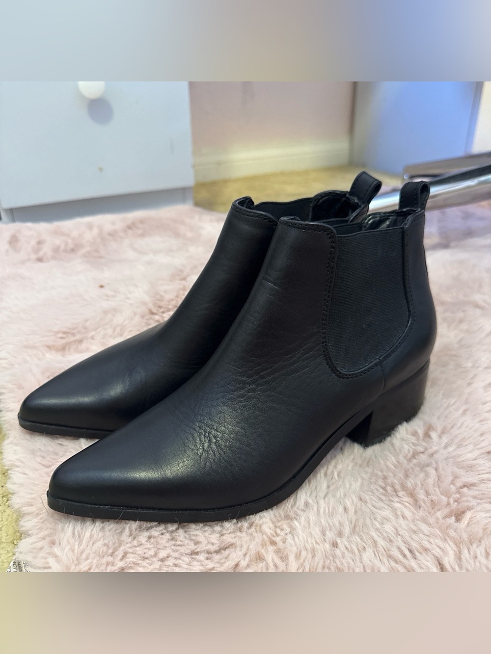 Blondo Black Pointed Leather Chelsea Booties